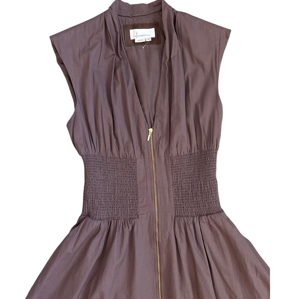 Anthropologie The Tommie Cap-Sleeve Smocked Zip-Front Midi Dress Size Medium - Picture 12 of 12